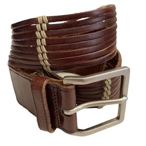 Leather Belt Talbots Boho Banded Leather Strip Brown Leather  Statement Belt